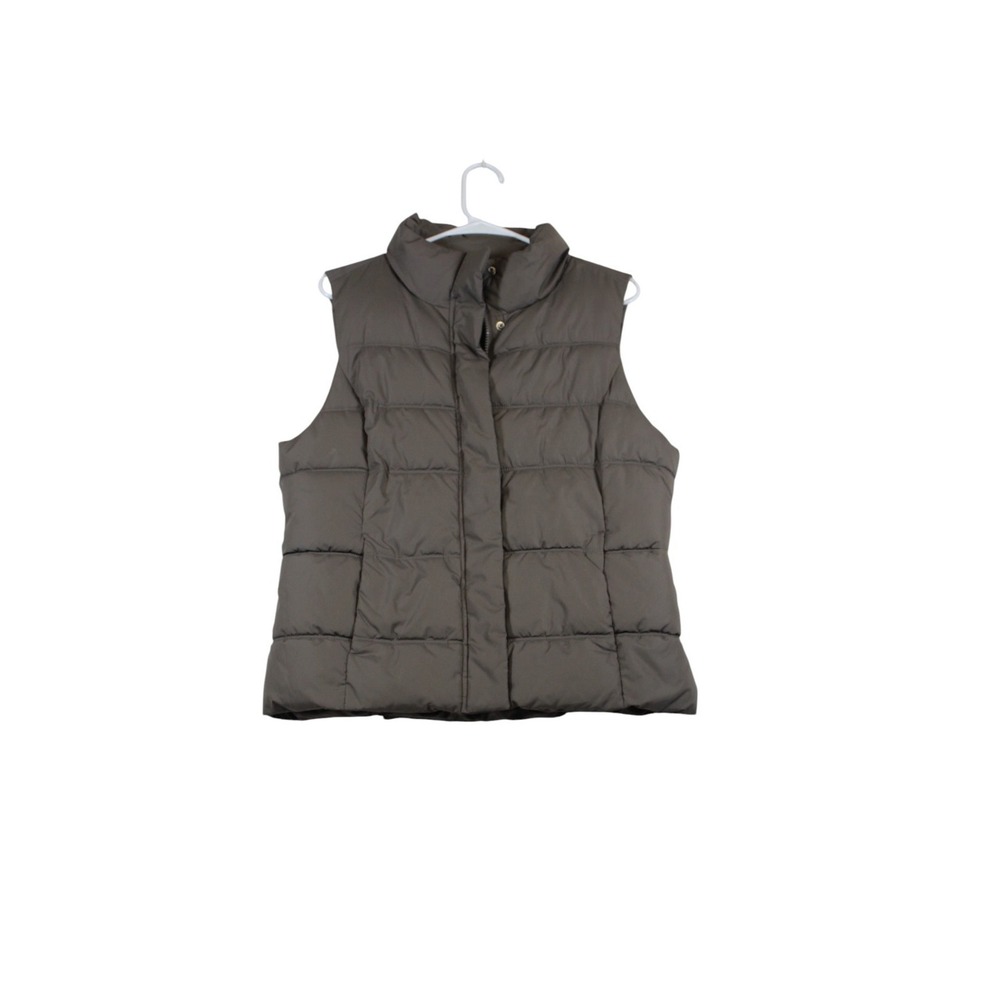 Gap Puffer Vest Womens Large Taupe Brown Lined Full Zip Mock Neck Winter Outdoor